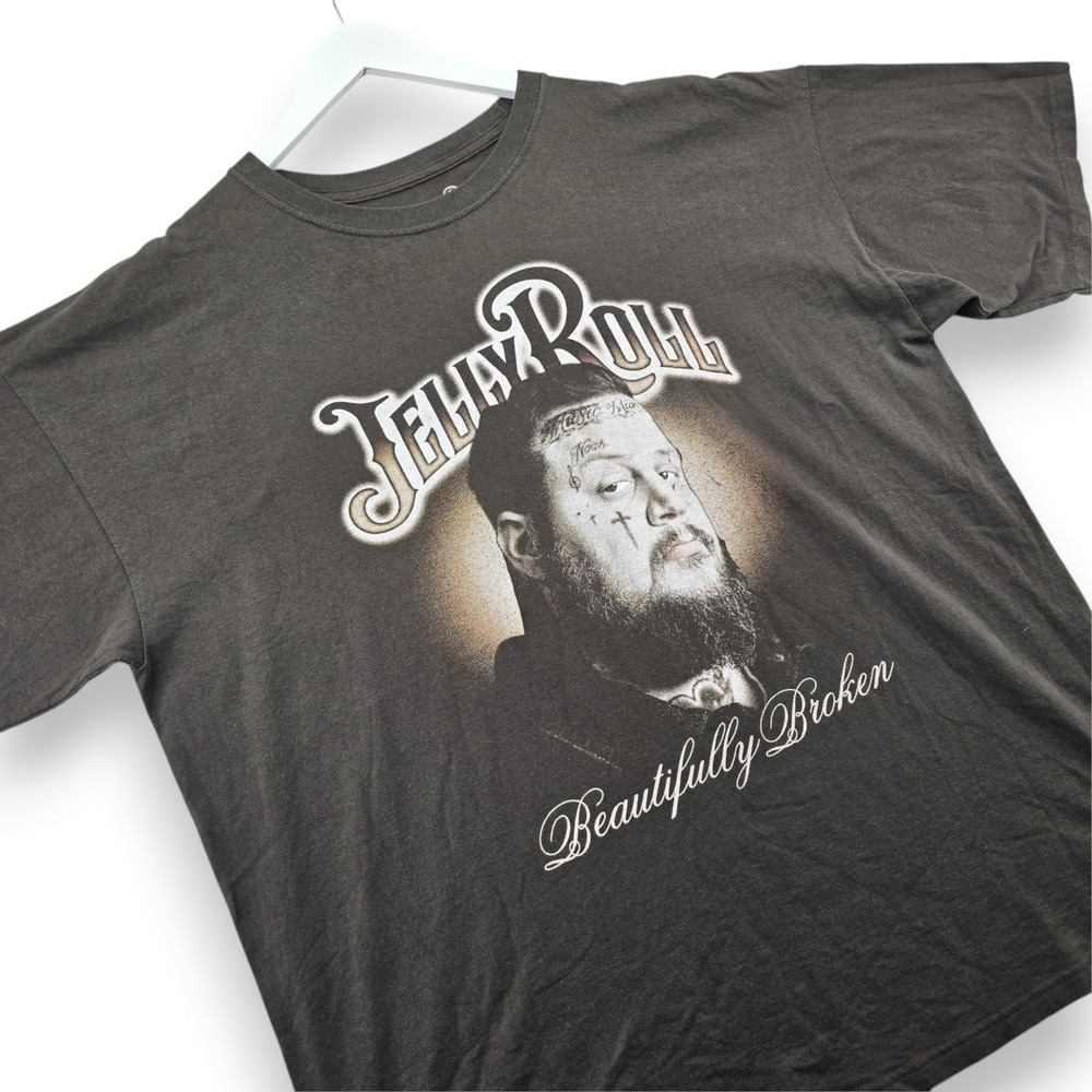 Jelly Roll Beautifully Broken T Shirt Mens 2XL Gray Cotton Graphic Concert Tee